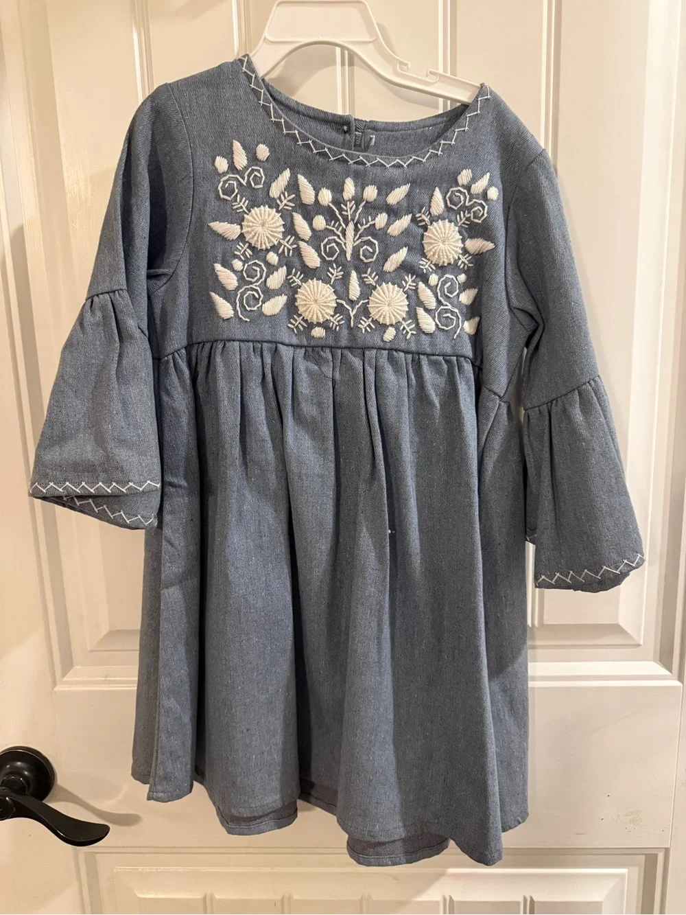 Girls Blue Embroidered Cotton Dress